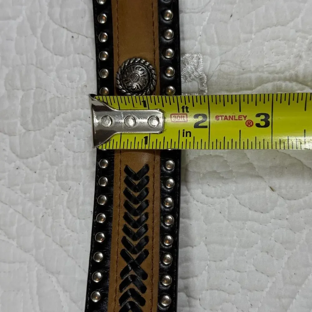 Brown Black Men Leather Western Belt Silver Conchos Studded Cowboy Rodeo Style